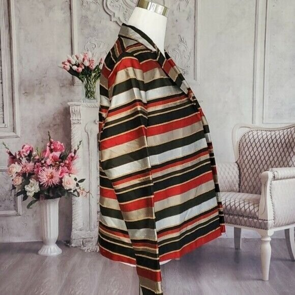 ann May Vintage Striped Lined Open Front Blazer Jacket Medium 100% Woven Silk - Picture 6 of 11